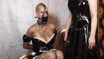 +++archiv+++ Miss Francine as a sexy PVC maid bound and gagged behind the scenes