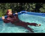SEXY MARA wearing a special shiny down suit sun bathing and swimming in the pool (Video)