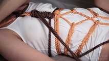 Sensitive touching in color rope bondage