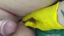 Ass fucking - Yellow disposable gloves
