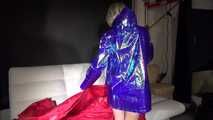 Sexy Sonja preparing her bed wearing sexy shiny nylon shorts and a long rain jacket (Video)