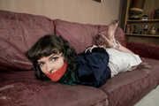 1037 Strawberry in Blouse and Barefoot Sofa Hogtie