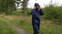 Miss Petra goes for a walk in Farmerrain jacket,  rain dungarees and rubber boots (looped version)