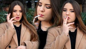 Russian girl spends her lunch break smoking 3 cigs in a row