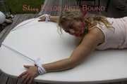***SPECIAL*** SOPHIE and a friend wearing sexy shiny nylon shorts and a top being tied and gagged on a table with ropes and a ballgag enjoying eachother.... (Pics)