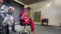 Ms Ungeniert tied gagged and played with in shiny nylon Rainwear part 2/2