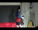 ***NEW MODELL*** Destiny wearing supersexy black shiny nylon shorts and an oldschool rain jacket sorting special cloths (Video)