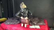 NEW MODELL MIA enjoys the shiny nylon material wearing a sexy brown shiny nylon pants and a black rain jacket (Pics)