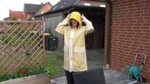 Miss Petra in Schmuddelwedda nylon raincoat with transparent Rains raincoat and Ilse Jacobsen rainpants