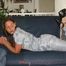 stella wearing a supersexy grey adidas nylon catsuit posing in the living room (Pics)