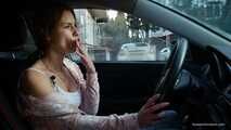 Meet Anastasia in her car while she is smoking two 120mm all white cigarettes