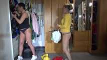 Sexy Stella and Sandra both wearing shiny nylon shorts and tops enjoying the time together in the shorts (Video)