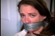 25 Yr OLD NEWS PAPER REPORTER GETS HANDGAGGED, MOUTH STUFFED, CLEAVE GAGGED, WRAP DUCT TAPE GAGGED, TAPE & ROPE BALL TIED, NYLON COVERED FEET AND TOE-TIED (D68-2)
