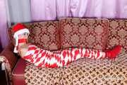 Bekki - Mummified for Christmas in red and white tape