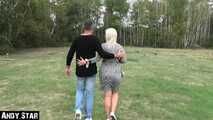 Curvy blonde gets creampie outdoors