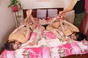 Lucky, La Pulya and Xenia - Lucky spreadeagled, La Pulya and Xenia hogtied