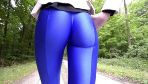 Blue leggings, ass and cameltoe