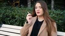 Russian girl spends her lunch break smoking 3 cigs in a row