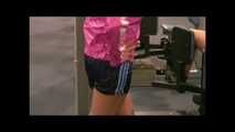 Get 2 Archive Videos with Jessy and her friend during workout with her shiny Nylon Shorts