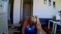  blue bouncy ball ridden off in a bikini