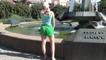 SEXY ***SONJA*** wearing a sexy green shiny nylon shorts under her Jeans walking through the city  (Video)