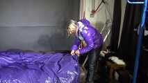 Watch Maly preparing and enjoying her shiny nylon Bedsheets in her Shiny nylon Downwear