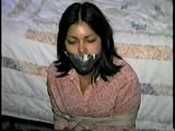 18 Yr OLD AMERICAN INDIAN COLLEGE STUDENT IS MOUTH STUFFED, HANDGAGGED, DUCT TAPE GAGGED, BAREFOOT, TOE TIED UP ON HER DORM ROOM FLOOR (D61-10)