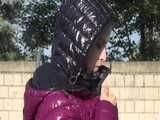 Watch Chloe taking a Shower in her new shiny nylon Downjacket