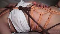 Sensitive touching in color rope bondage