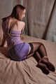 Violet madness with jute tied legs in stockings and skirt