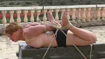 Outdoor Hogtie Challenge on the Slave Box for Bettine