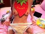I’m wearing a Libero diaper and a strawberry bib