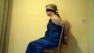 Chairtie in a blue dress