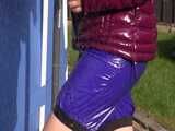 Watch Chloe taking a Shower in her new shiny nylon Downjacket