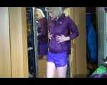 Pia trying on several shiny nylon shorts and rain jackets (Video)