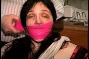 34 YR OLD STAY AT HOME MOM IS MOUTH STUFFED, CLEAVE GAGGED, TOE-TIED WEARING PANTYHOSE, HANDGAGGED, WRAP BONDAGE TAPE GAGGED, GAG TALKING WHILE TIGHTLY TIED TO A CHAIR (D70-12)