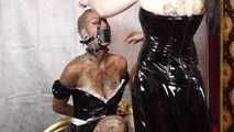 +++archiv+++ Miss Francine as a sexy PVC maid bound and gagged behind the scenes