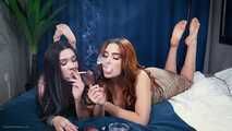 Lera and Irina are smoking and kissing barefoot - Part 3