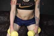 ***COURTNEY***NEW MODELL***watching Courtney during her workout with barbells wearing a sexy shiny nylon shorts and a top  (Pics)