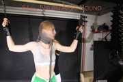 ***RONJA*** being tied and gagged overhead with ropes and a special combination of nylon over head and tape gagg from STELLA both wearing sexy shiny nylon shorts and tops (Pics)