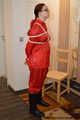 Bondage in  red nylon rainwear